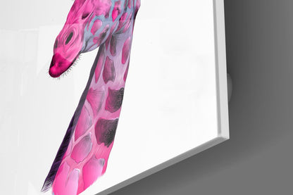 Pink Teal Giraffe Profile Glass Wall Art