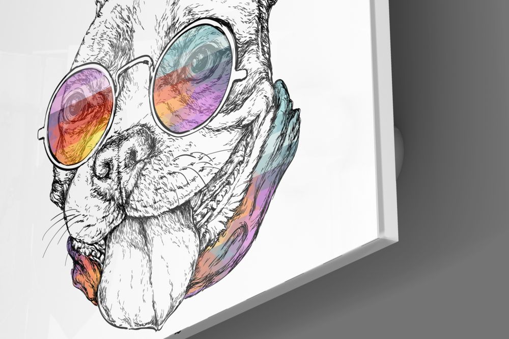 Rainbow Glasses Sketch Bulldog Glass Wall Art