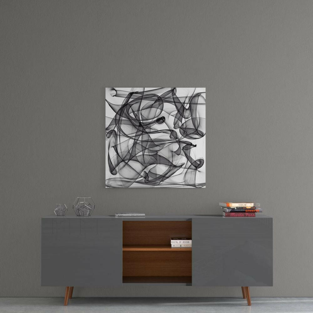 Black and White Smoke Swirl Glass Wall Art