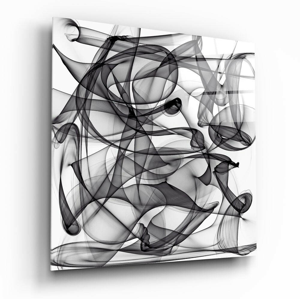 Black and White Smoke Swirl Glass Wall Art