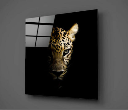 Shadowed Golden Leopard Glass Wall Art