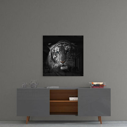 Blue Eyed Tiger Portrait Glass Wall Art