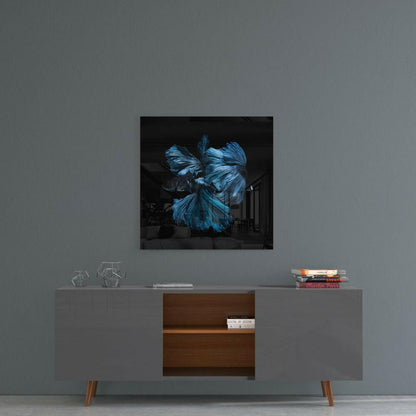 Sapphire Halfmoon Betta Fish Glass Wall Art
