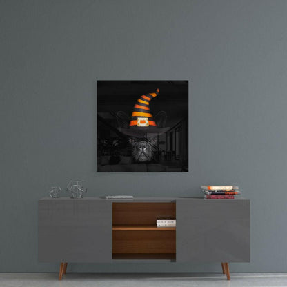 Witch Hat French Bulldog Glass Wall Art