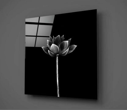 Monochrome Upright Lotus Bud Floral Glass Wall Art