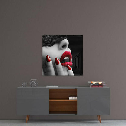 Lace Mask Red Nails Lips Glass Wall Art