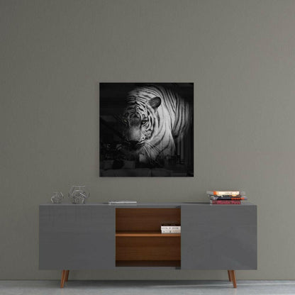 Shadow Tiger Black and White Glass Wall Art
