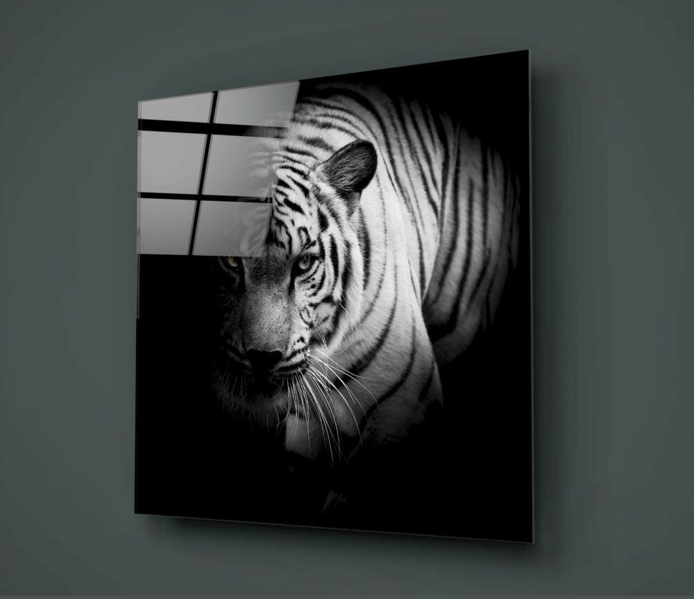Shadow Tiger Black and White Glass Wall Art