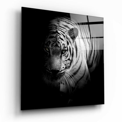 Shadow Tiger Black and White Glass Wall Art