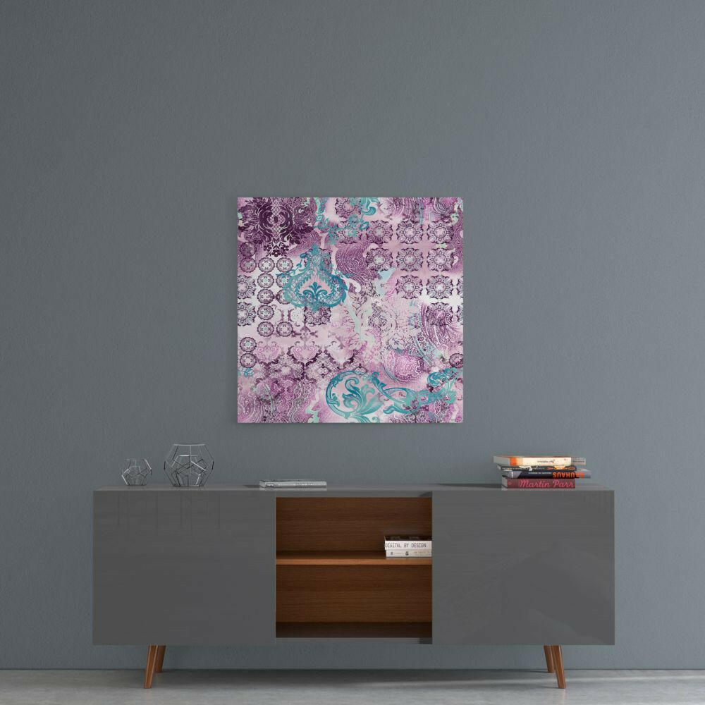 Purple Damask Glass Wall Art