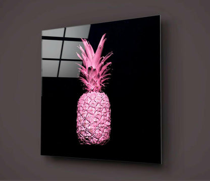 Bright Pink Pineapple On Black Glass Wall Art