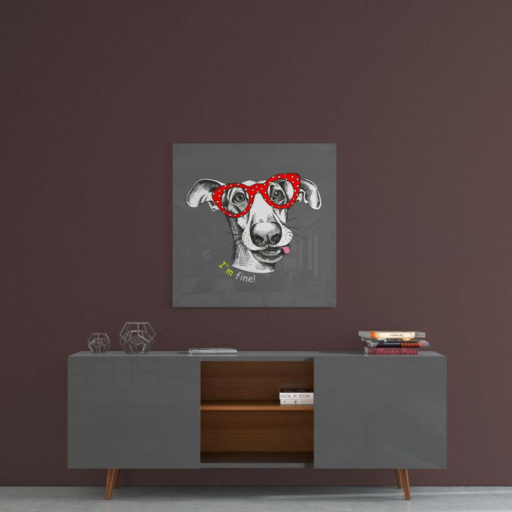 Im Fine Dog Red Glasses Glass Wall Art