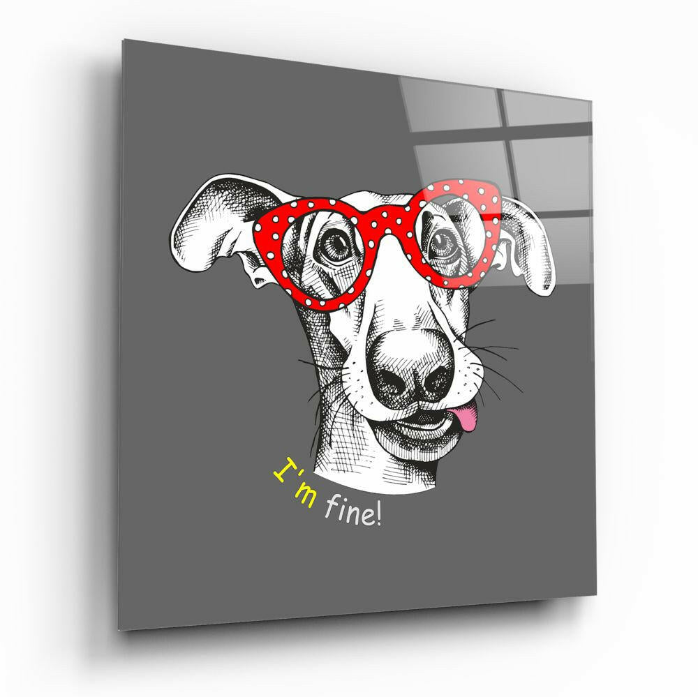Im Fine Dog Red Glasses Glass Wall Art