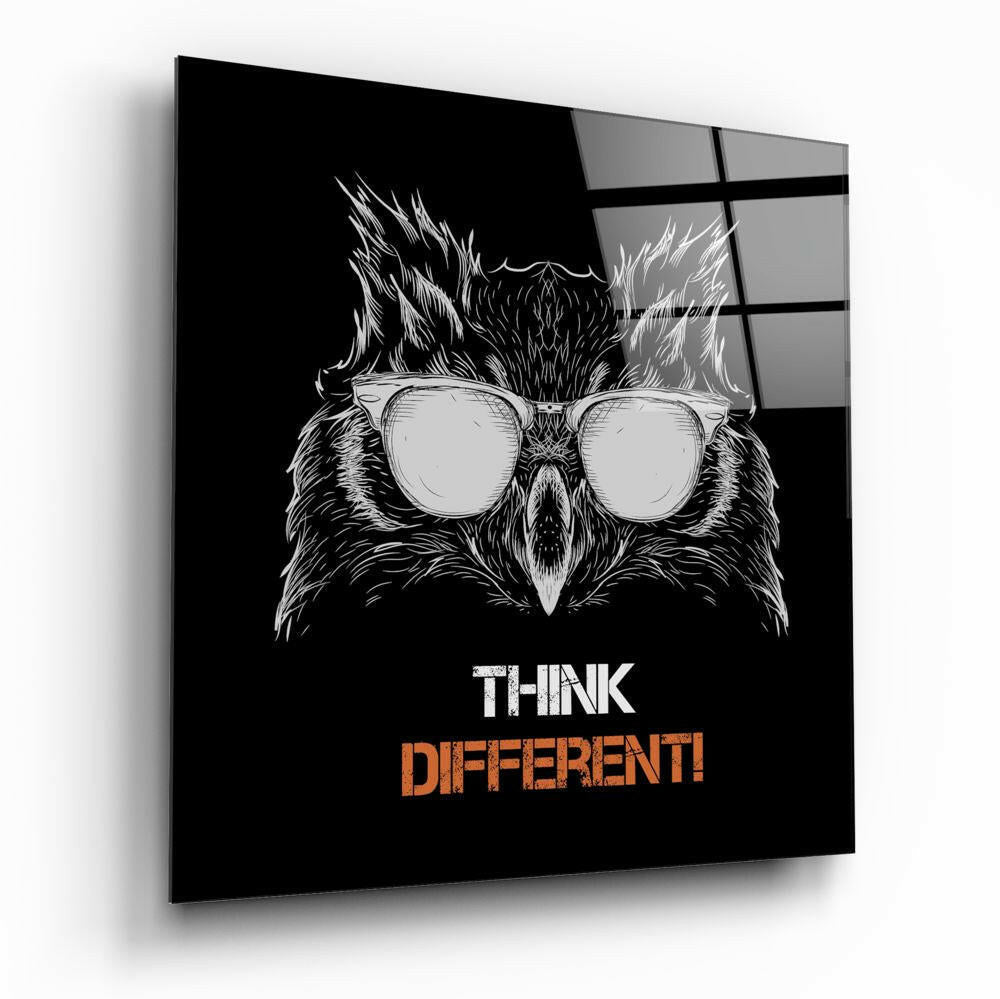 Think Different Owl Sunglasses Glass Wall Art