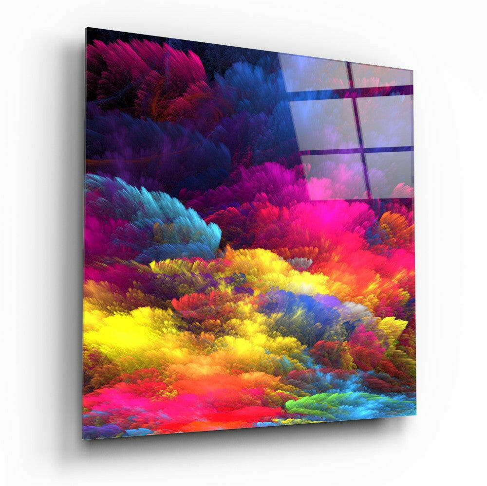 Magenta Yellow Feather Cloud Glass Wall Art