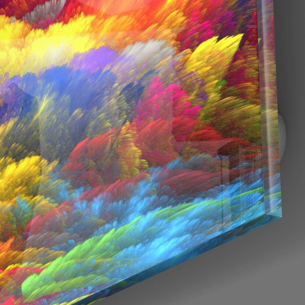 Magenta Yellow Feather Cloud Glass Wall Art