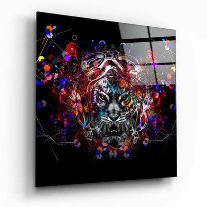 Tiger Aviator Goggles Geometric Glass Wall Art