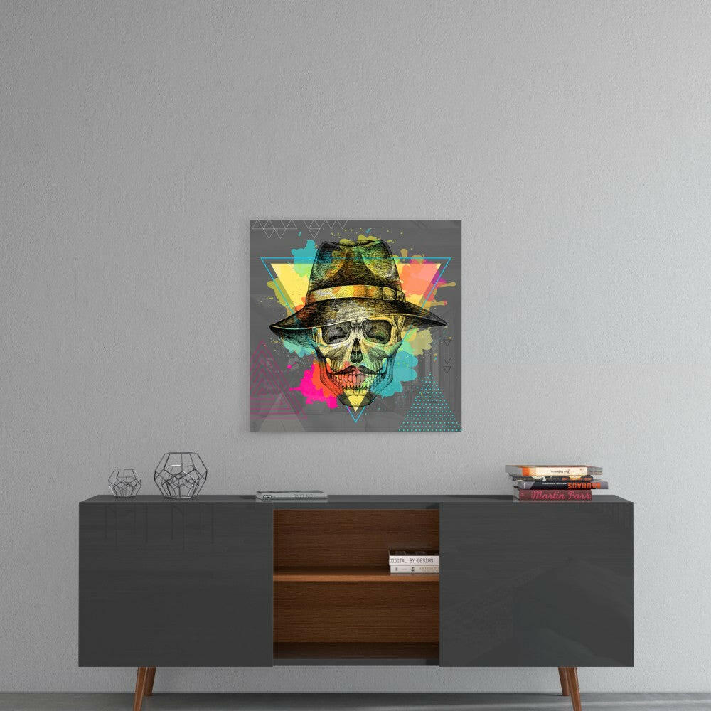 Skull - Never Without a Hat Glass Wall Art