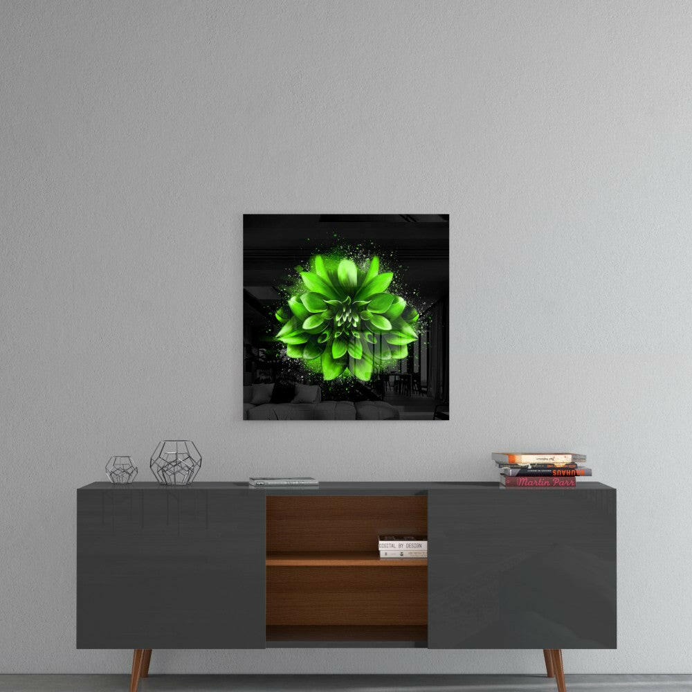 Green Lotus Glass Wall Art