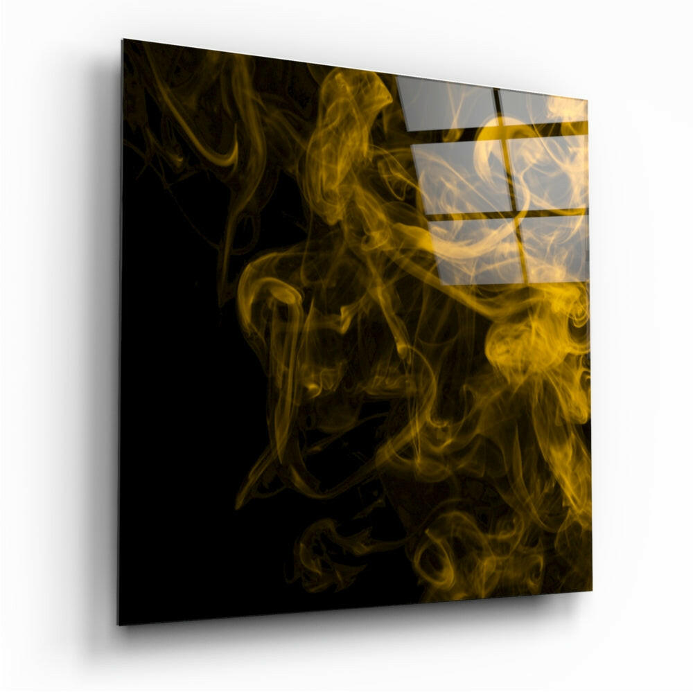 Yellow Smoke Wisps On Black Glass Wall Art