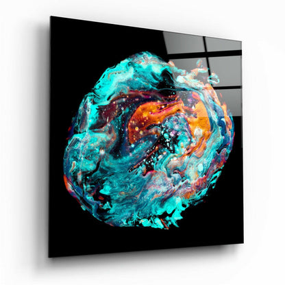 Turquoise Orange Paint Orb Glass Wall Art