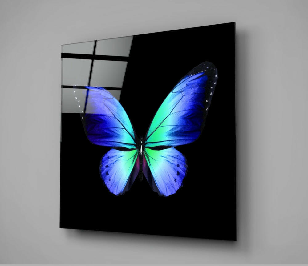 Cobalt Blue And Green Wings Butterfly Glass Wall Art