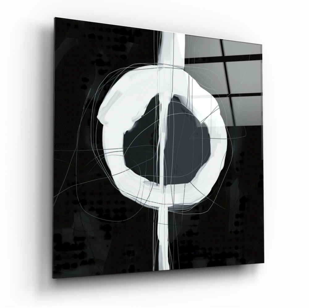 White Enso Ring on Black Glass Wall Art