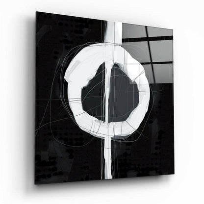 White Enso Ring on Black Glass Wall Art