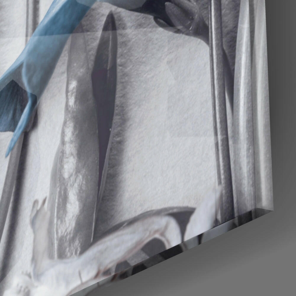 Blue Blooms On Grey Botanical Glass Wall Art
