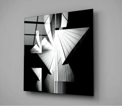 Black and White Angular Architecture Glass Wall Art