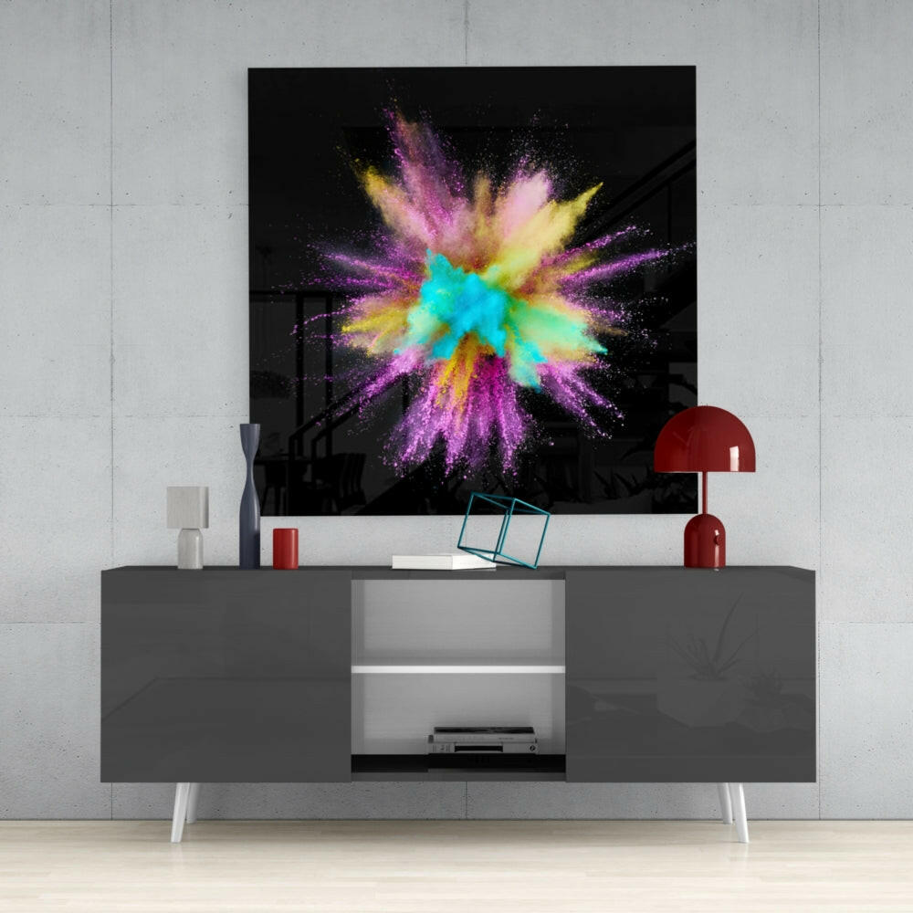 Teal Pink Powder Explosion Glass Wall Art