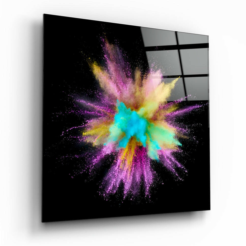 Teal Pink Powder Explosion Glass Wall Art