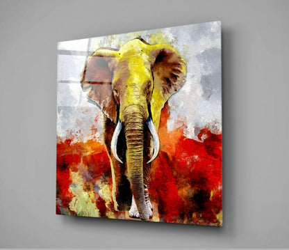Yellow Elephant Red Field Glass Wall Art