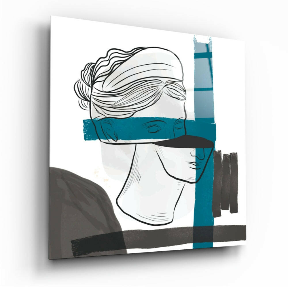 Blindfolded Statue Line Art Glass Wall Art