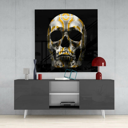 Gold Filigree White Skull Glass Wall Art