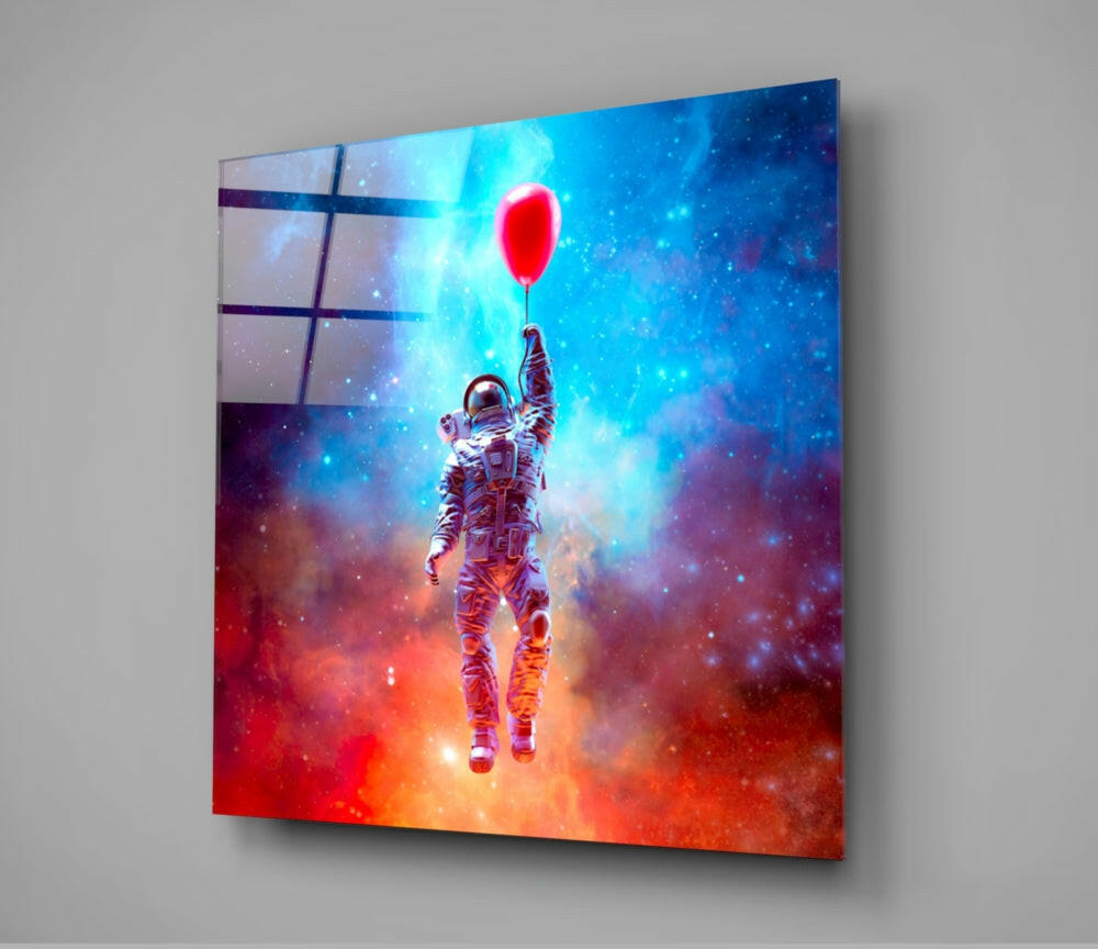 Rising Balloon Astronaut Glass Wall Art