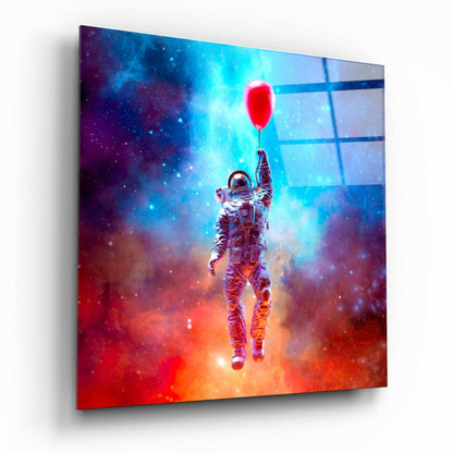 Rising Balloon Astronaut Glass Wall Art
