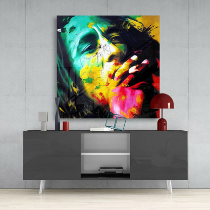 Splatter Paint Dreadlock Portrait Glass Wall Art