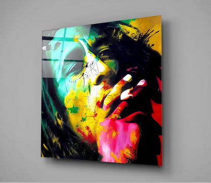 Splatter Paint Dreadlock Portrait Glass Wall Art
