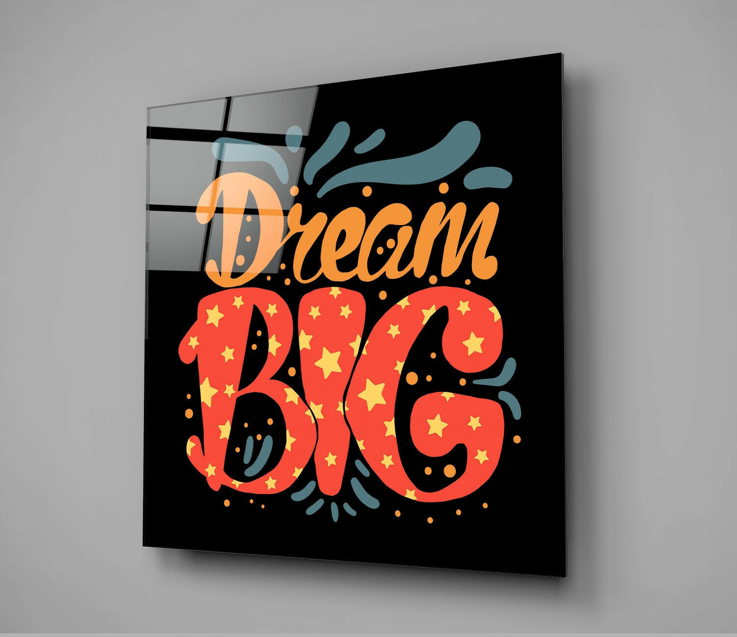 Dream Big Starry Orange Letters Glass Wall Art