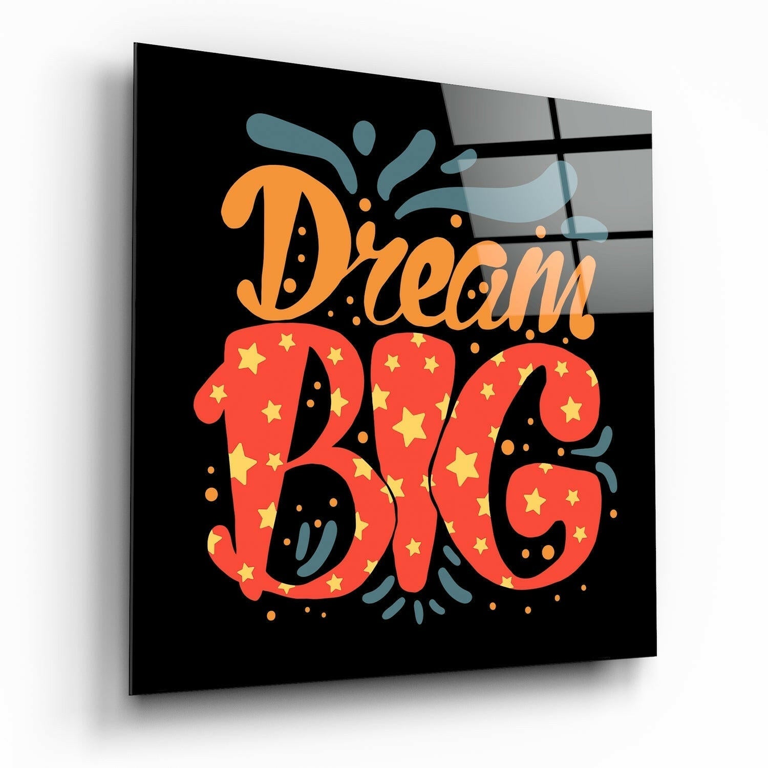 Dream Big Starry Orange Letters Glass Wall Art