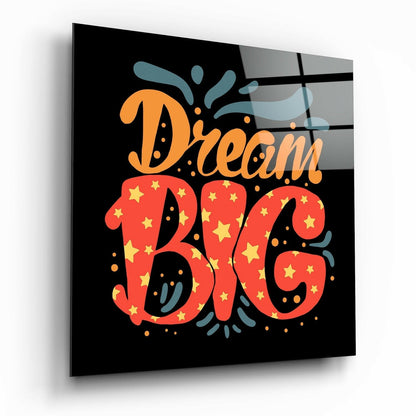 Dream Big Starry Orange Letters Glass Wall Art