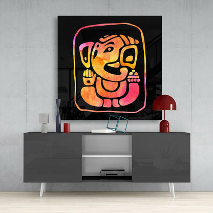 Coral Watercolor Line Art Ganesha Glass Wall Art