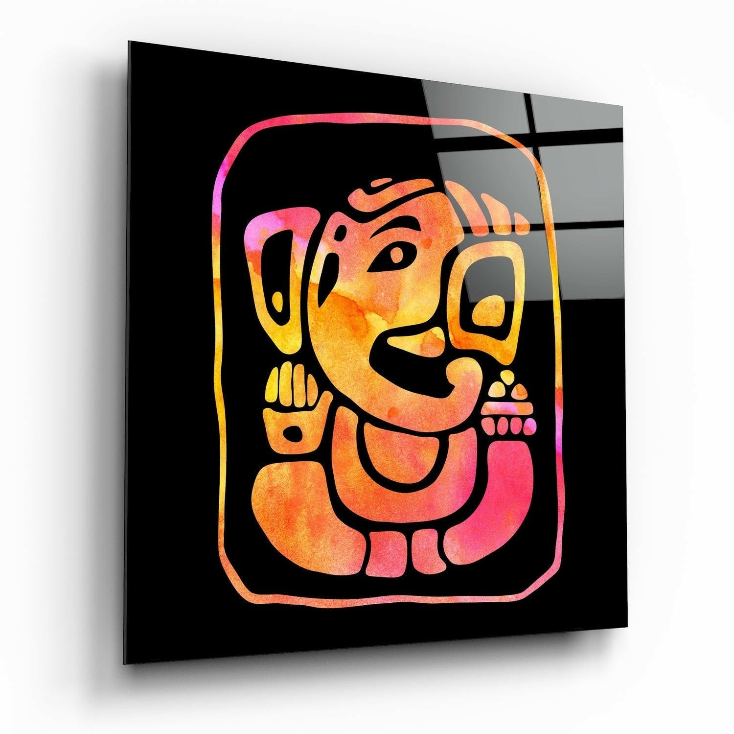 Coral Watercolor Line Art Ganesha Glass Wall Art