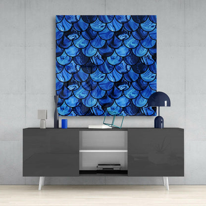 Sapphire Blue Fish Scale Pattern Glass Wall Art