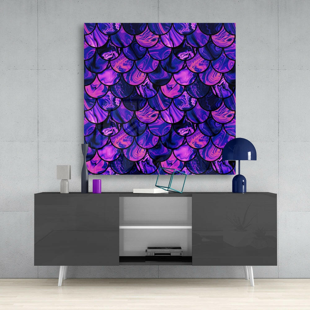 Purple And Indigo Mermaid Scales Glass Wall Art