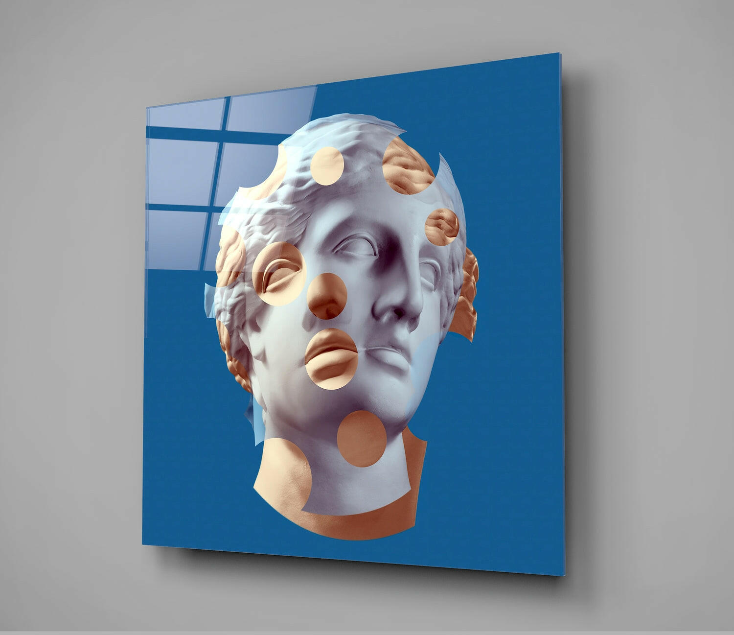 Gold Teal Split Face Glass Wall Art