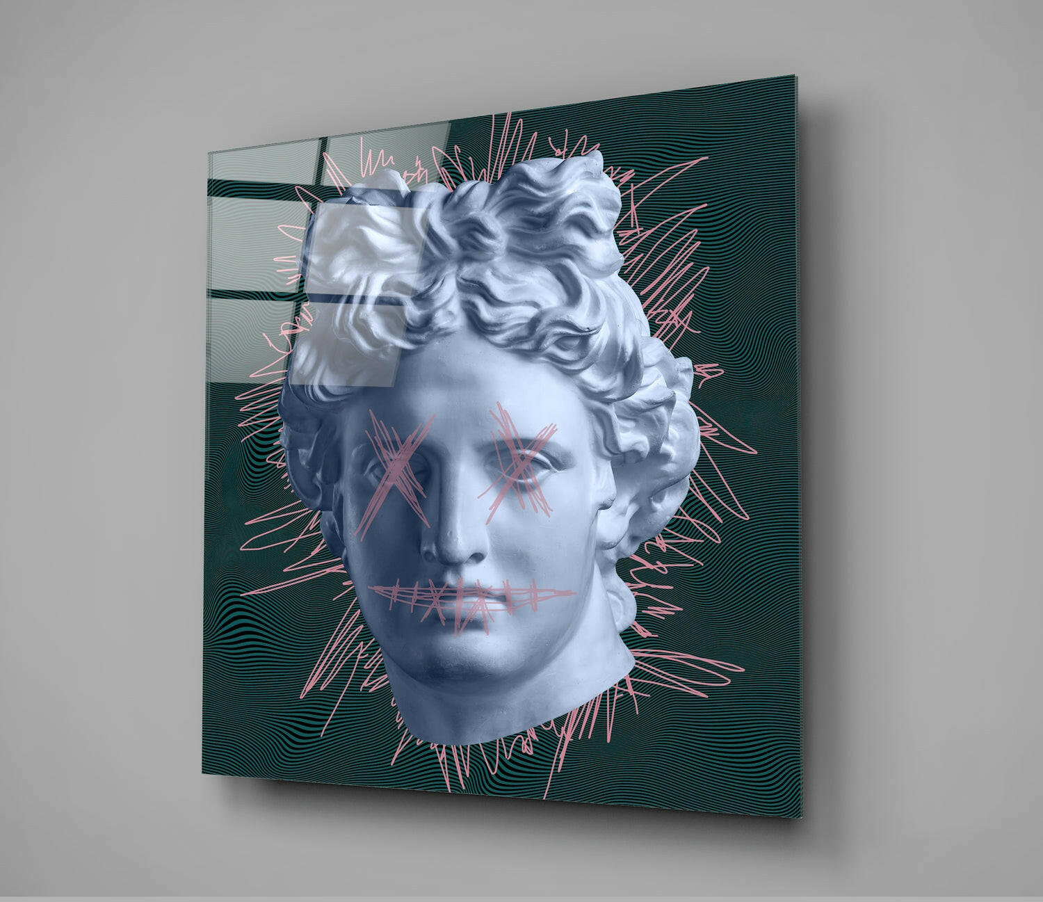 Pink Scribble Face Apollo Glass Wall Art