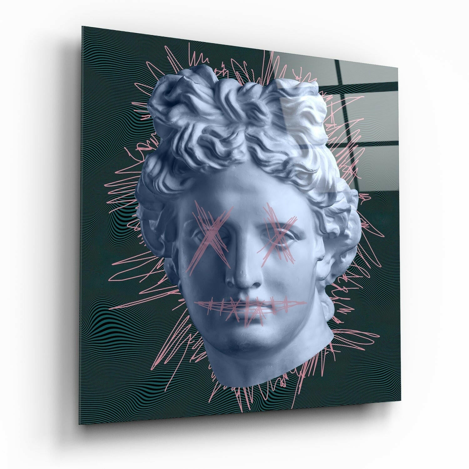 Pink Scribble Face Apollo Glass Wall Art