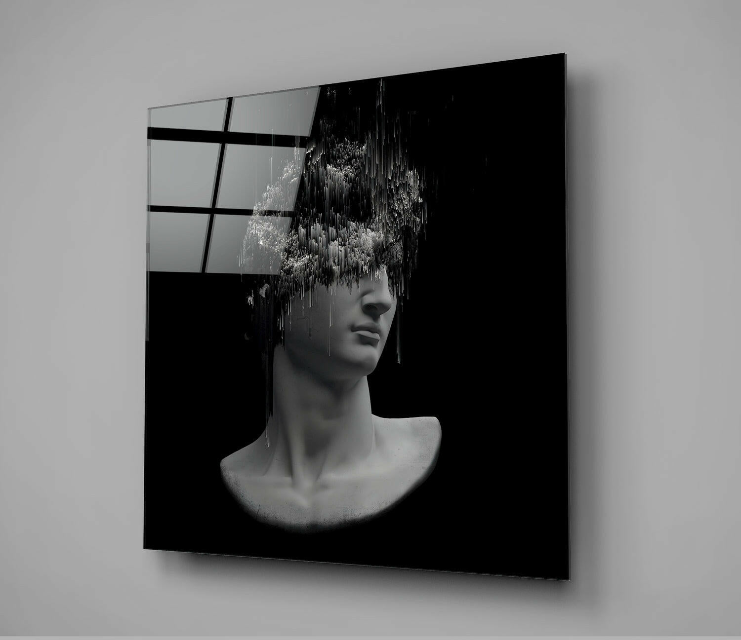 Black Glitch Hair Bust Glass Wall Art